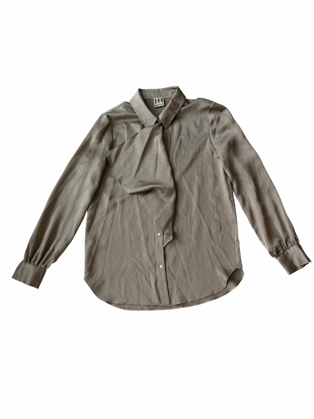Haute Hippie Taupe Twist-Neck Long Sleeve Blouse-sample piece